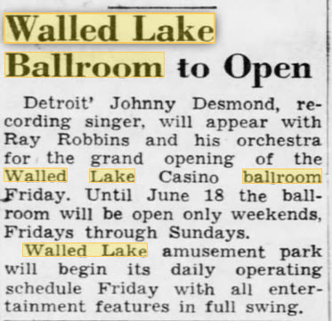 Walled Lake Dance Pavillions - 11 MAY 1952 ARTICLE